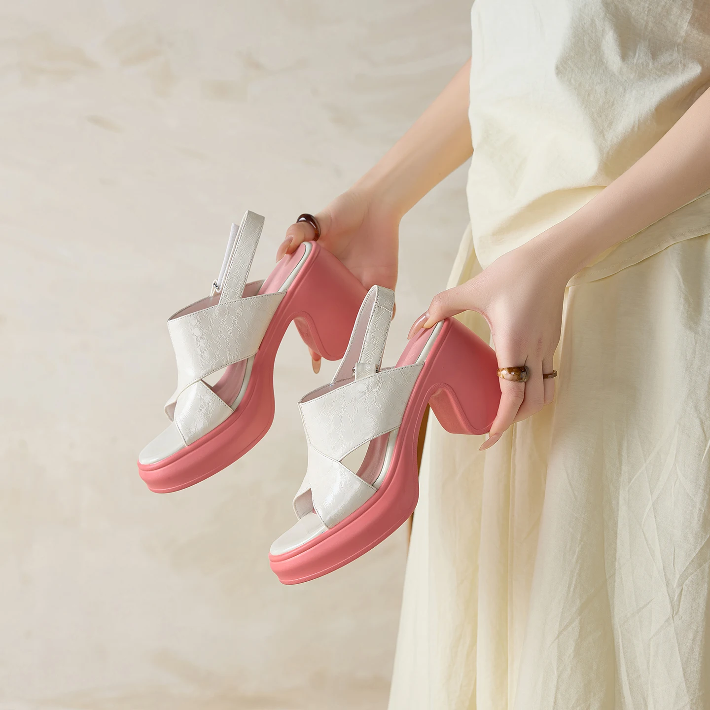 

Genuine Leather Cowhide Women's Sandals, Fashion Platform Chunky High Heels Summer Women Shoes