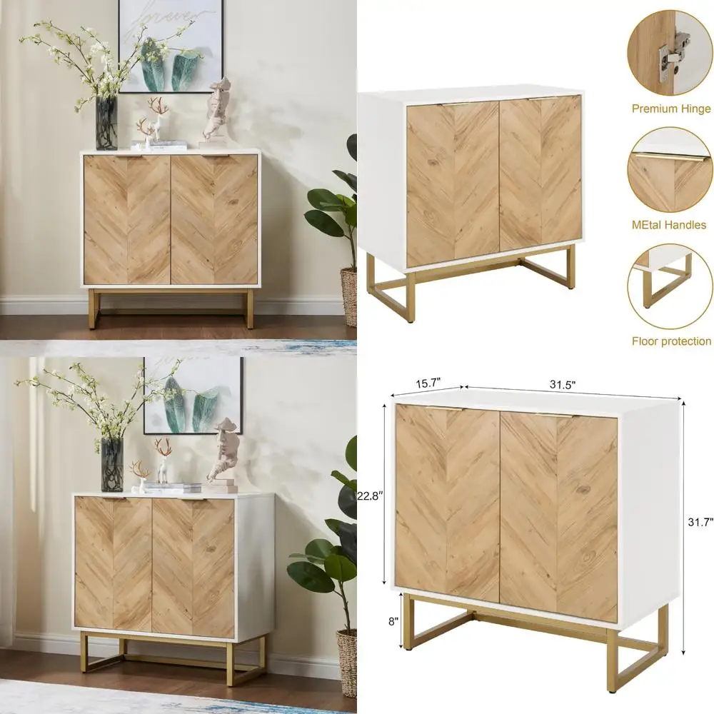 

elegant dual-door white & gold accent cabinet for living room storage