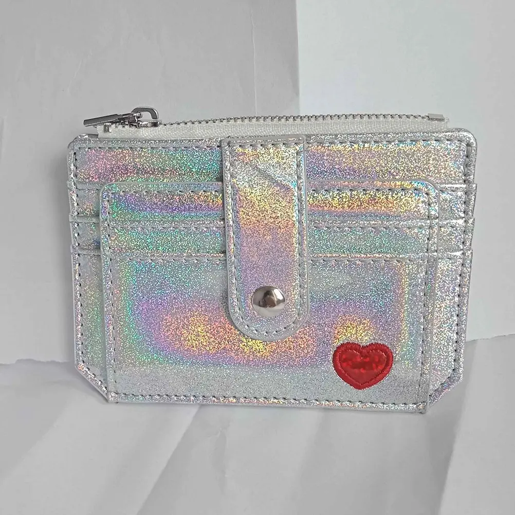 

Holographic PU Lady Purse Silver Shinning Wallet with Zipper Large Capacity Coin Card Holder for Bank Cards Money