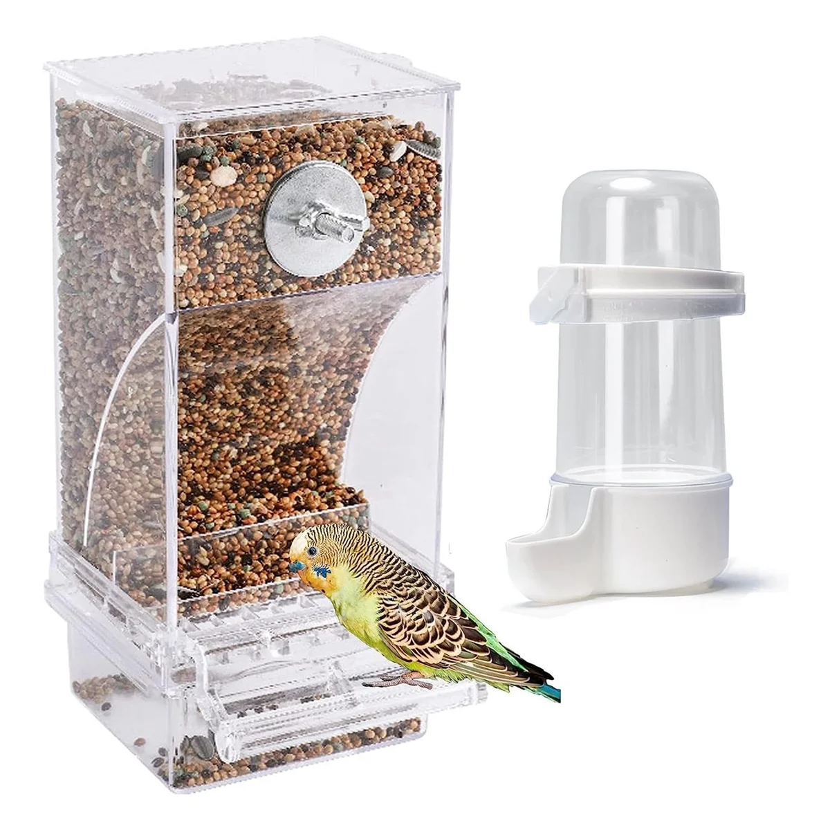 No Mess Bird Feeders Anti Spill Bird Feeder for Cage Bird Water Dispenser Included Parrot Automatic Food Container