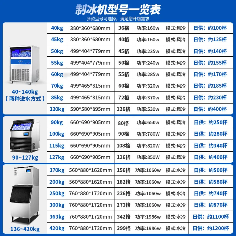 Ice machine commercial automatic milk tea shop bar KTV square ice crescent ice cube machine