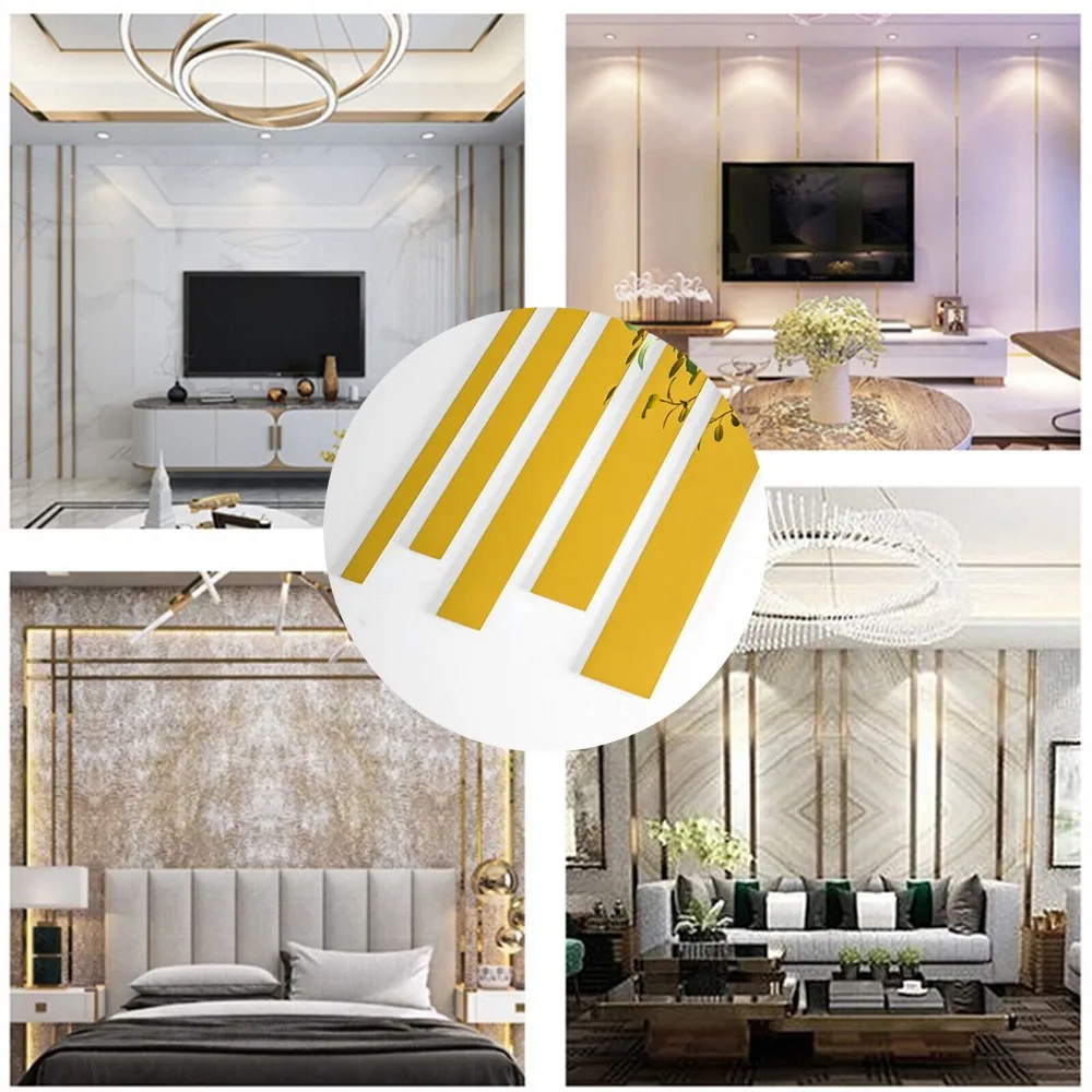 New 5M Mirror Wall Sticker Stainless Steel Self-adhesive Decorative Lines Strip Gold Wall Ceiling Edge Strip Living Room Decor