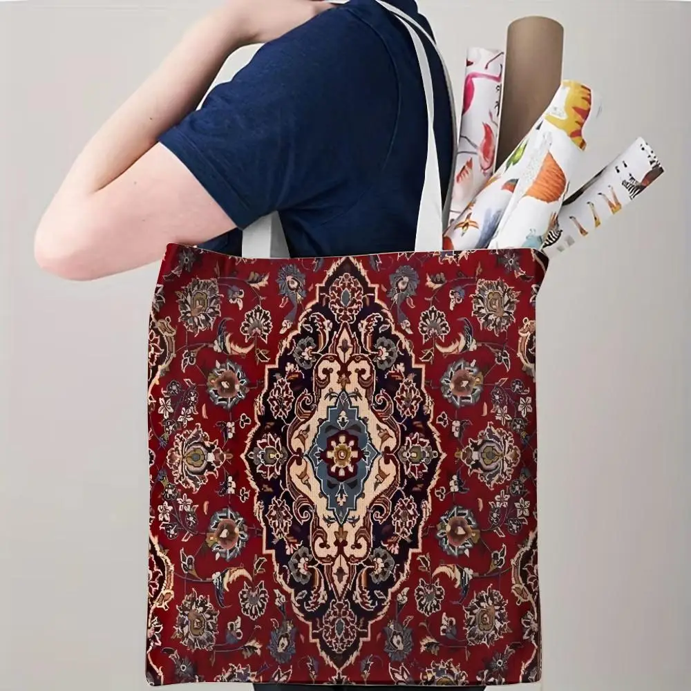 Flower Indian Bohemia Throws Storage Bags Canvas Double-Sided Print Tote Bag Large Capacity Shoulder Fashion Shopping Handbag