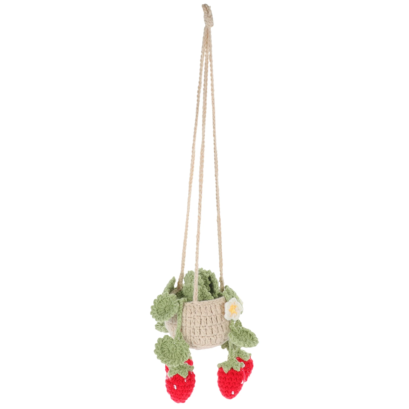 

Strawberry Car Mirror Hanging Decor Crochet Ornament Automotive Rearview Accessories Interior Charm Woven Design Durability