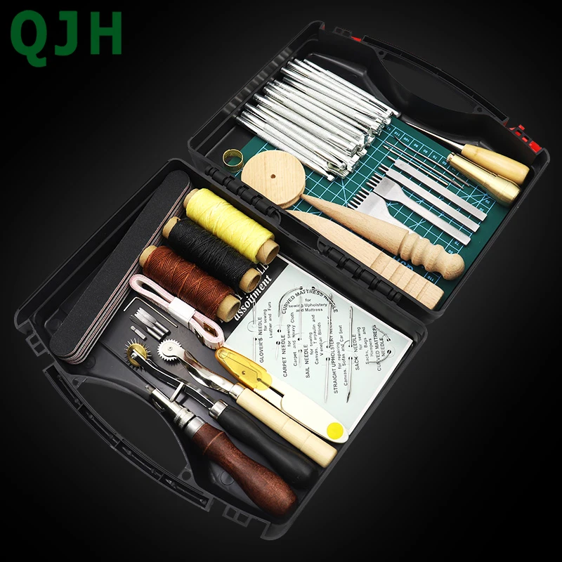 DIY Professional Leather Craft Tools Kit Hand Sewing Stitching Punch Carving Work Saddle Groover Set Accessories DIY Tool box