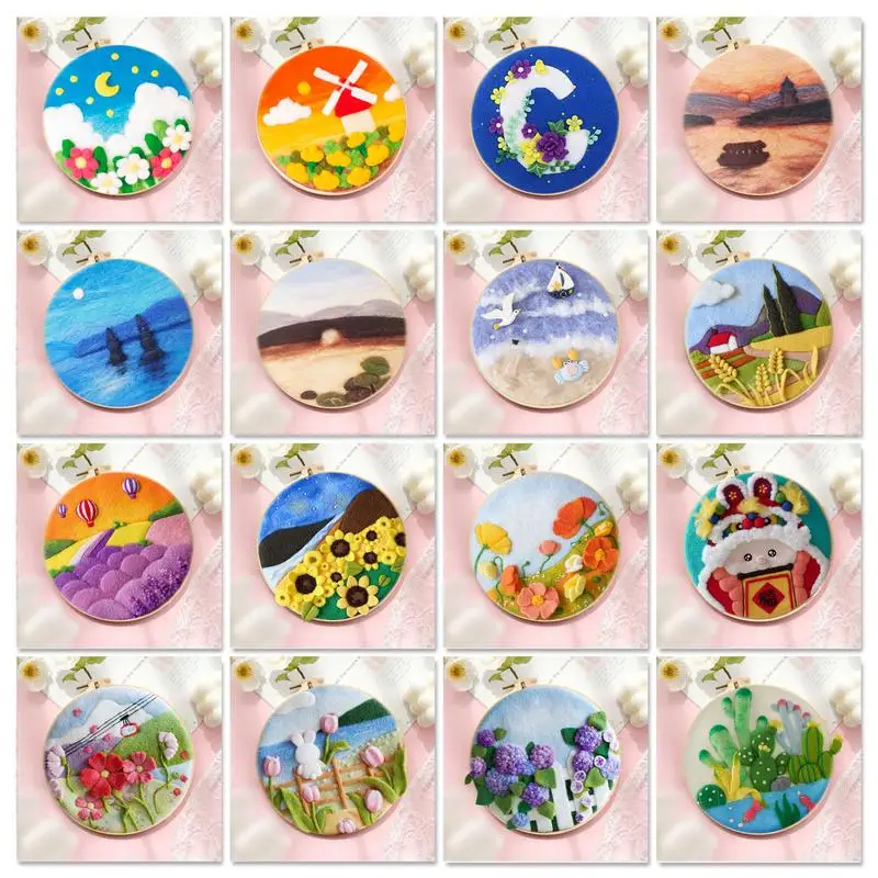 

SDOYUNO Funny Diy Wool Felting Painting Picture Kit Flower Felt Package Felt Needle For Handwork Handmade For Mom Crafts Gift