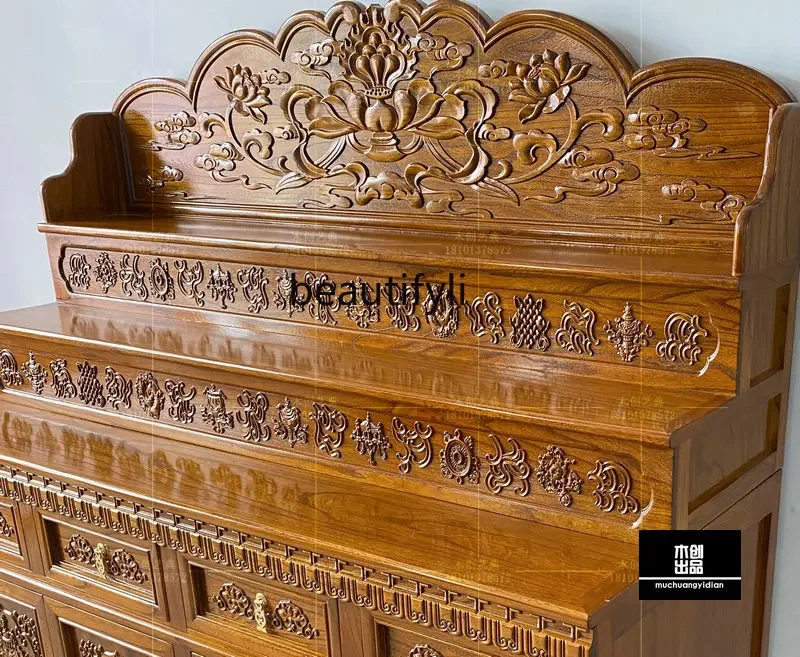 

A07 Three-layer solid wood Tibetan casket table, household use, Buddhist platform, Buddhist cabinet carving, incense case