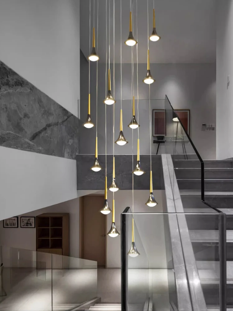 

Golden Black LED Pendant Light Horn Shaped Living Room Lighting Minimalist Decoration Attic Light Long Line Staircase Chandelier