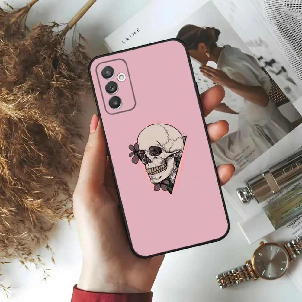 Pink Skeleton Phone Case For Samsung S24,23,22,30,21,10,9,Ultra,Plus,Lite,FE,5G Black Soft Case