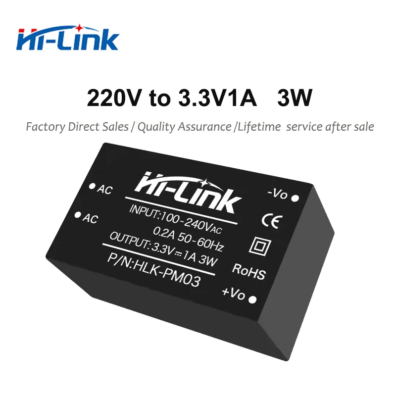 Hi-Link-HLK-PM03 de fuente de alimentación inteligente para el hogar, minimódulo de 220V a 5V/3,3 V/12V, 50 unidades por lote, AC-DC