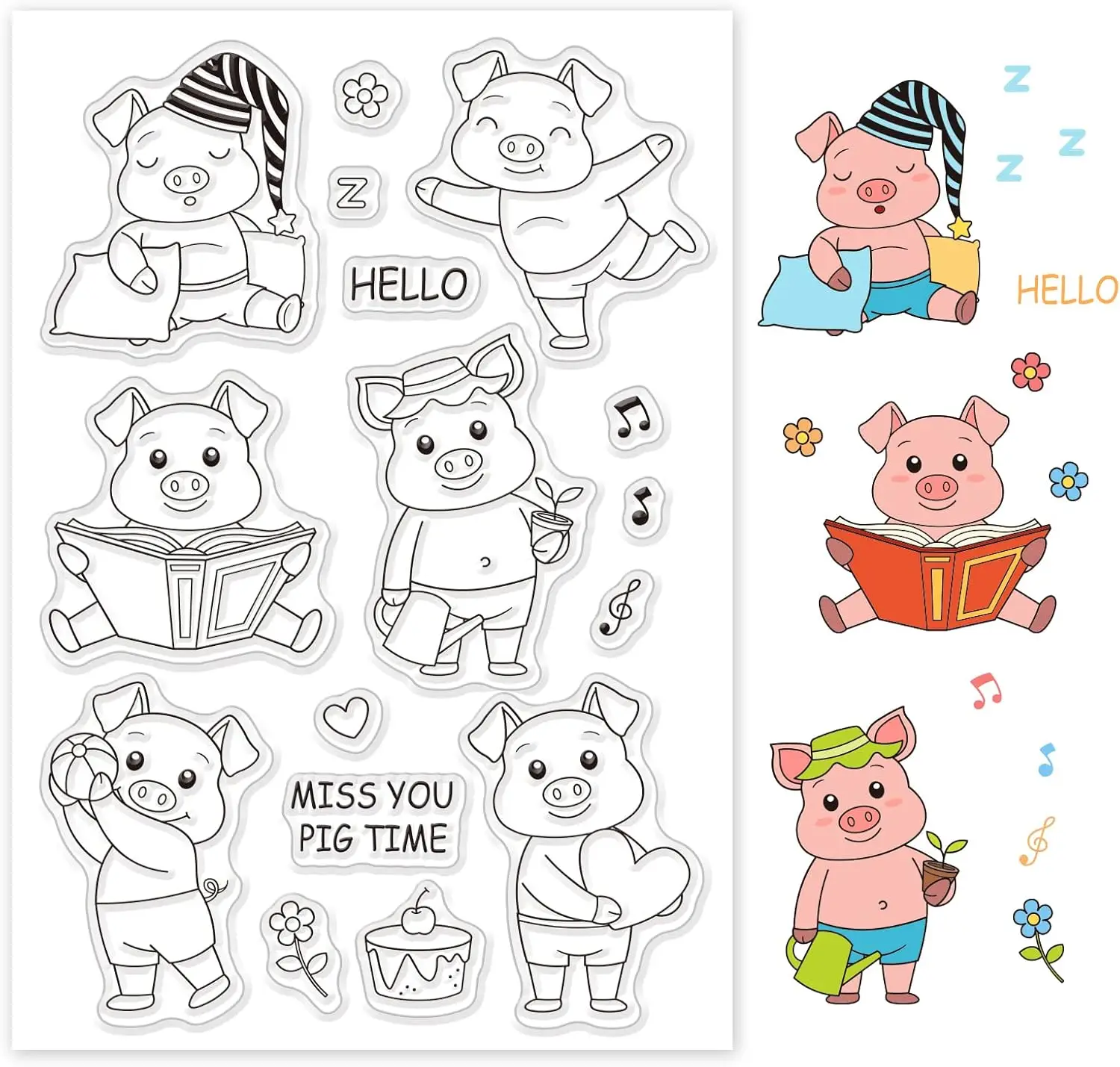 1pc Lovely Piggy Silicone Clear Stamps Pigs Transparent Stamps for Birthday Easter Valentine's Day Card Making DIY Scrapbooking