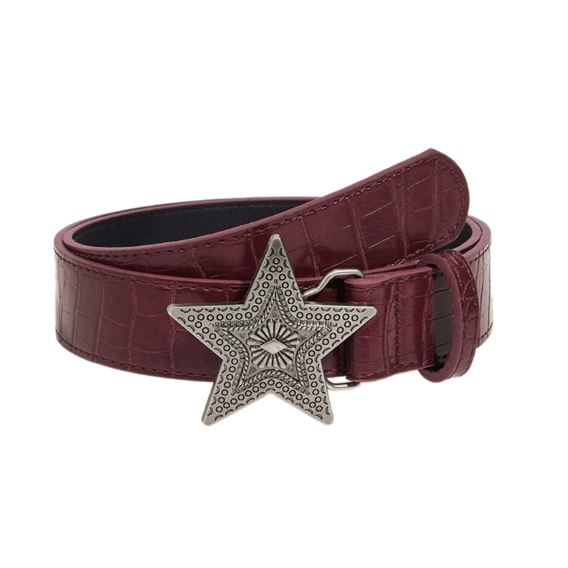 

Y166 Five-pointed Star Buckle Belts for Women Cool Waist Belt 2000s Embossing Belt for Teens Girl Western Cowboy Waistband