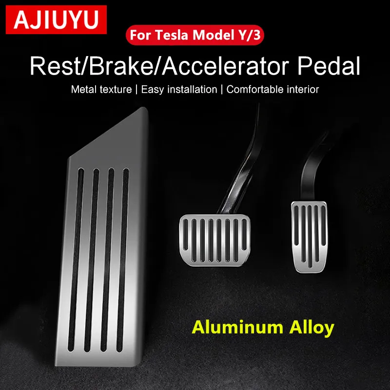 AJIUYU For Tesla Model 3 Y Aluminum alloy Foot Pedal 20-23Car Accelerator Gas Fuel Brake Rest Pads Mat Cover Accessories Styling