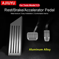 AJIUYU For Tesla Model 3 Y Aluminum alloy Foot Pedal 20-23Car Accelerator Gas Fuel Brake Rest Pads Mat Cover Accessories Styling