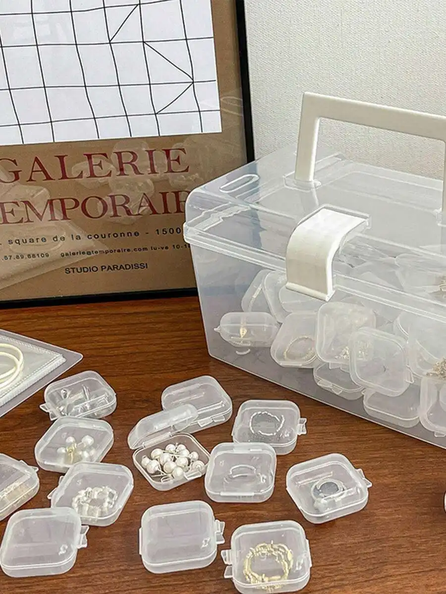 5-Pack Clear Mini Square Cases With Snap Lid For Earrings, Rings, BeadsPortable Travel & School Jewelry Organizer Box