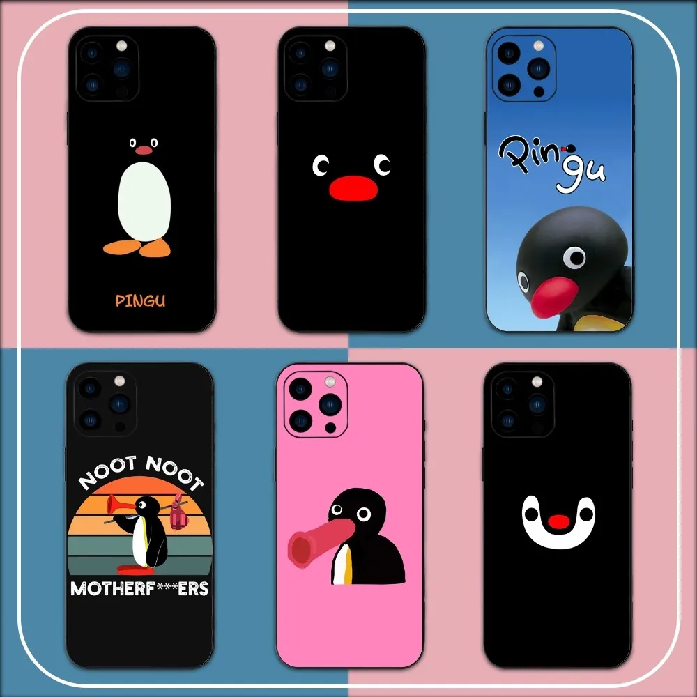 Cartoon Pingu Phone Case For iPhone 15 14 13 12 11 Pro Max mini XS XR X 8 Plus SE Black Cover