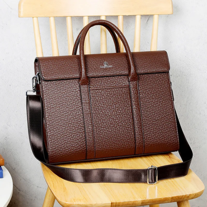 

Luxury Genuine Leather Men's Briefcase Vintage Laptop Computer Bag Large Capacity Handbag Business Male Shoulder Messenger Bag