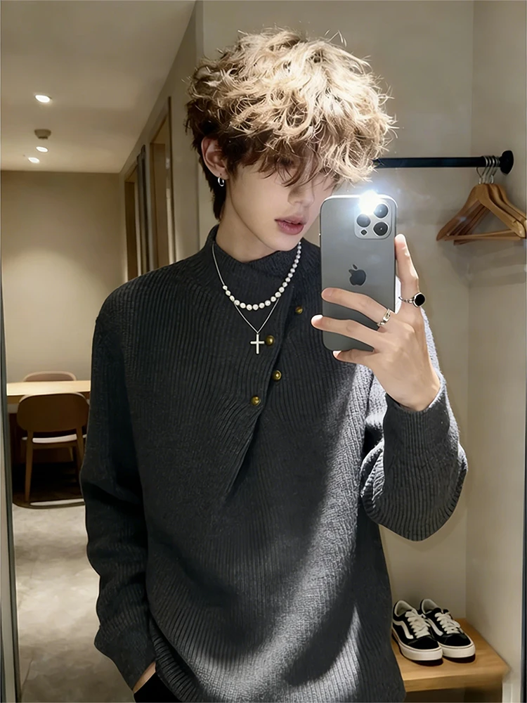 

Мужской свитер с высоким воротником, асимметричный, вязаный, осенне-зимний, модный, базовый, повседневный, из полиэфирного волокна