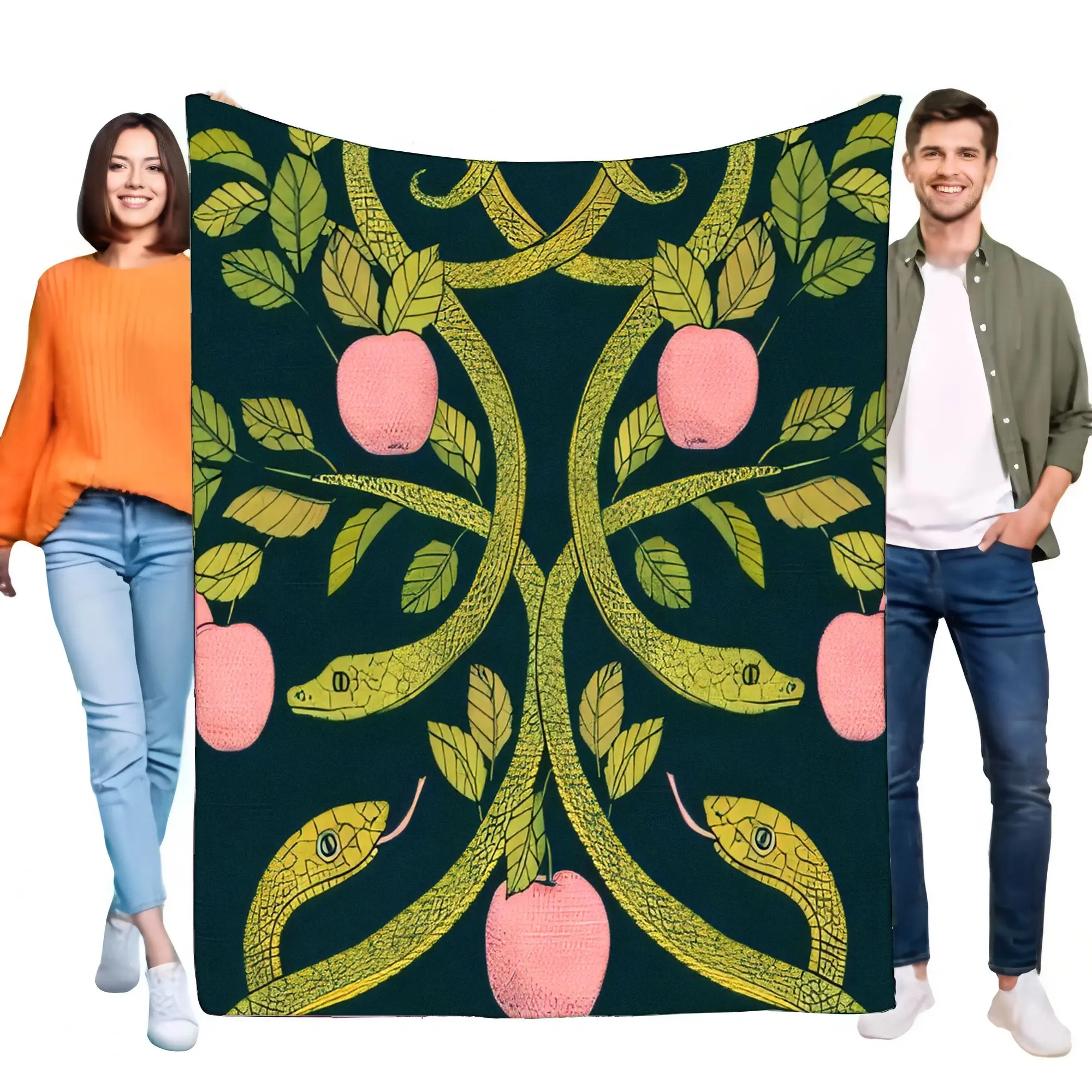 Enigmatic Snake Apple Tree Fleece Blanket Ultra-Soft Cozy Warm Lightweight Throw for Bed Sofa Living Room Unique Symbolic Home D