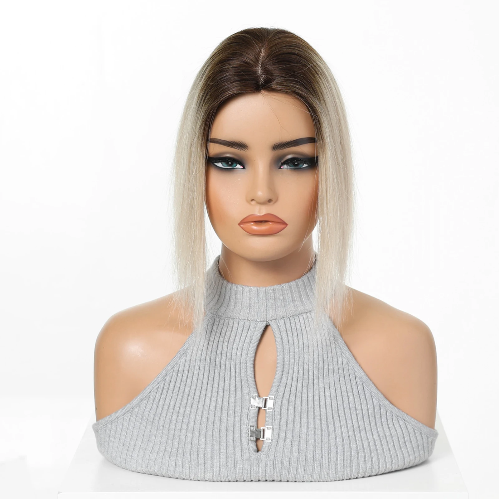 100% Real Human Hair Toppers for Women Silk Base Clip in Hairpiece Ombre Balayage Blonde Straight Crown Wiglet for Thinning Hair