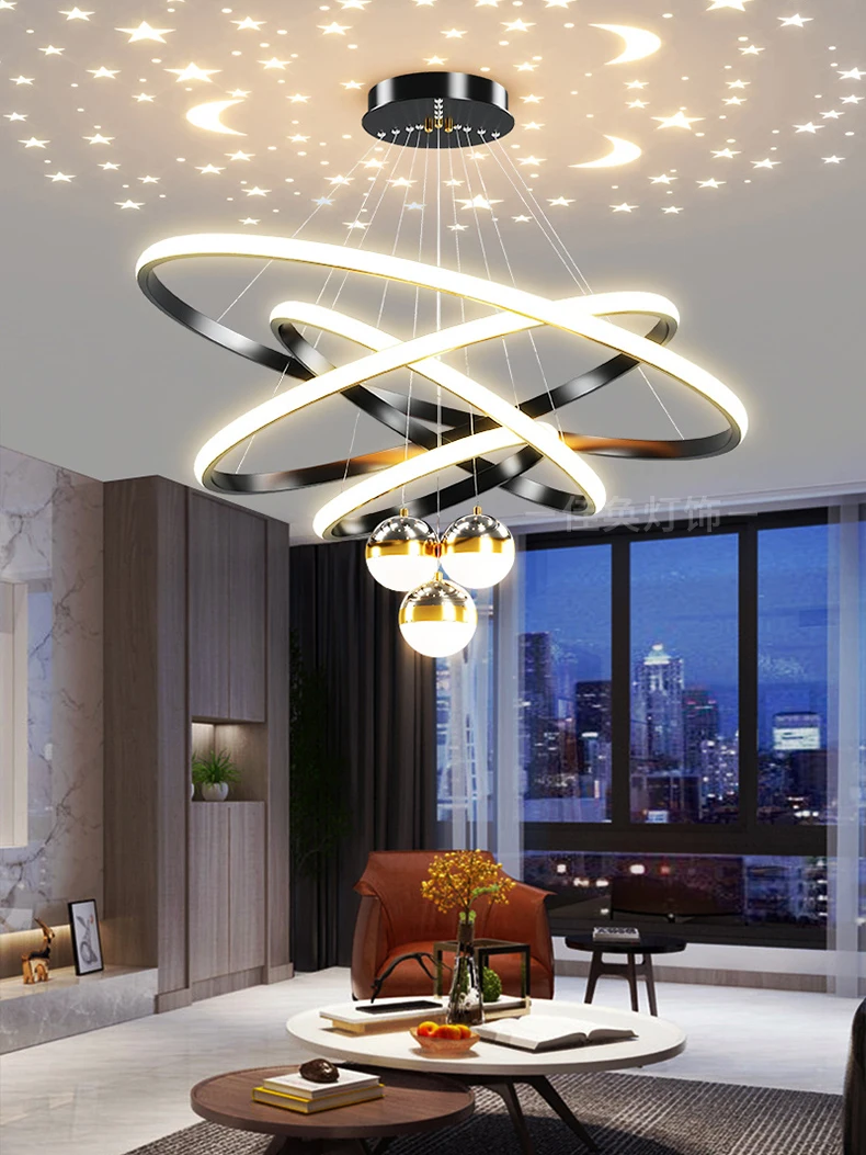 Modern Led Ceiling Chandeliers for Living Room Home Lighting Dining Room Kitchen Bedroom Starry Sky Projection Led Pendant Lamps