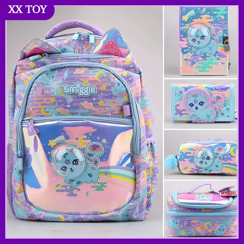 

Новый австралийский Smiggle, студенческий рюкзак, кавайная сумка для ланча, пенал, сумка для карт, рюкзак через плечо с голубым космическим котом K, студенческий подарок