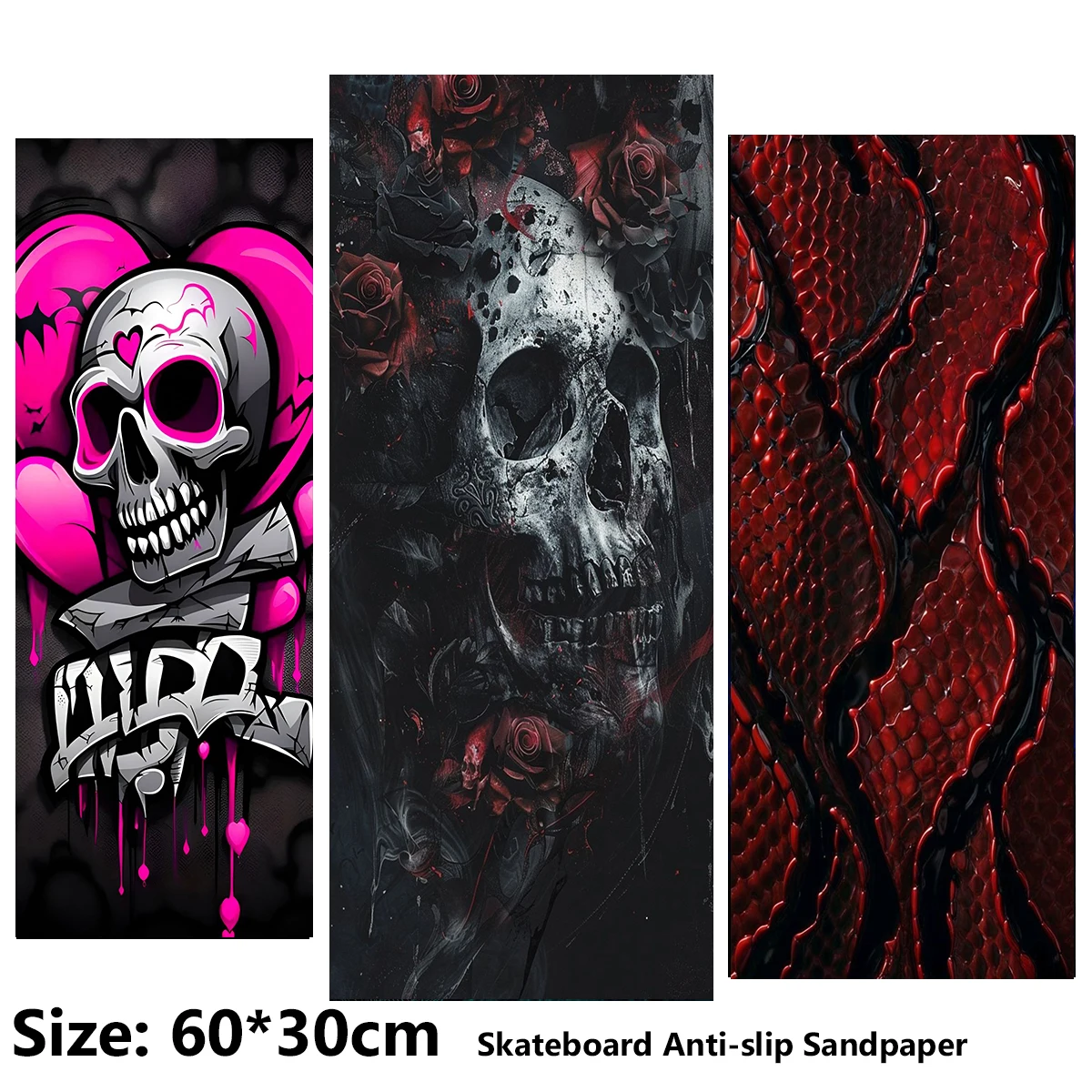 ElecStric Scooter Anti-slip Sticker Sandpaper Skateboard Grip Tape Sheet 60*30cm Cute and Terrifying Skull Pattern