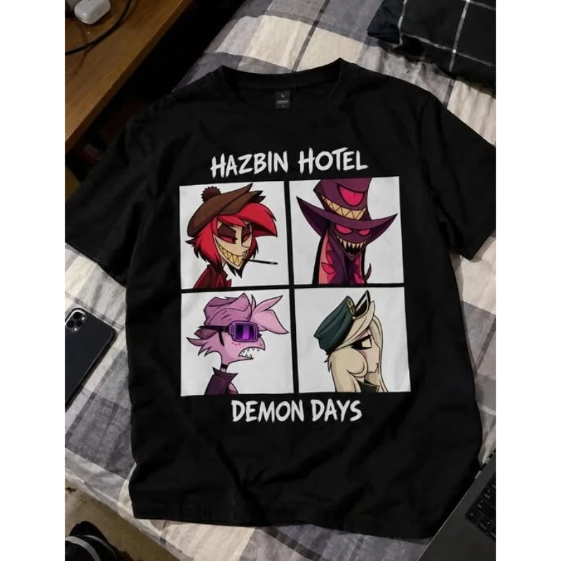 Hazbin Hotel T-Shirt Demon Days Alastor Angel Dust Print Short Sleeve Tee Unisex Streetwear Tops Summer Casual Anime Merch Gift