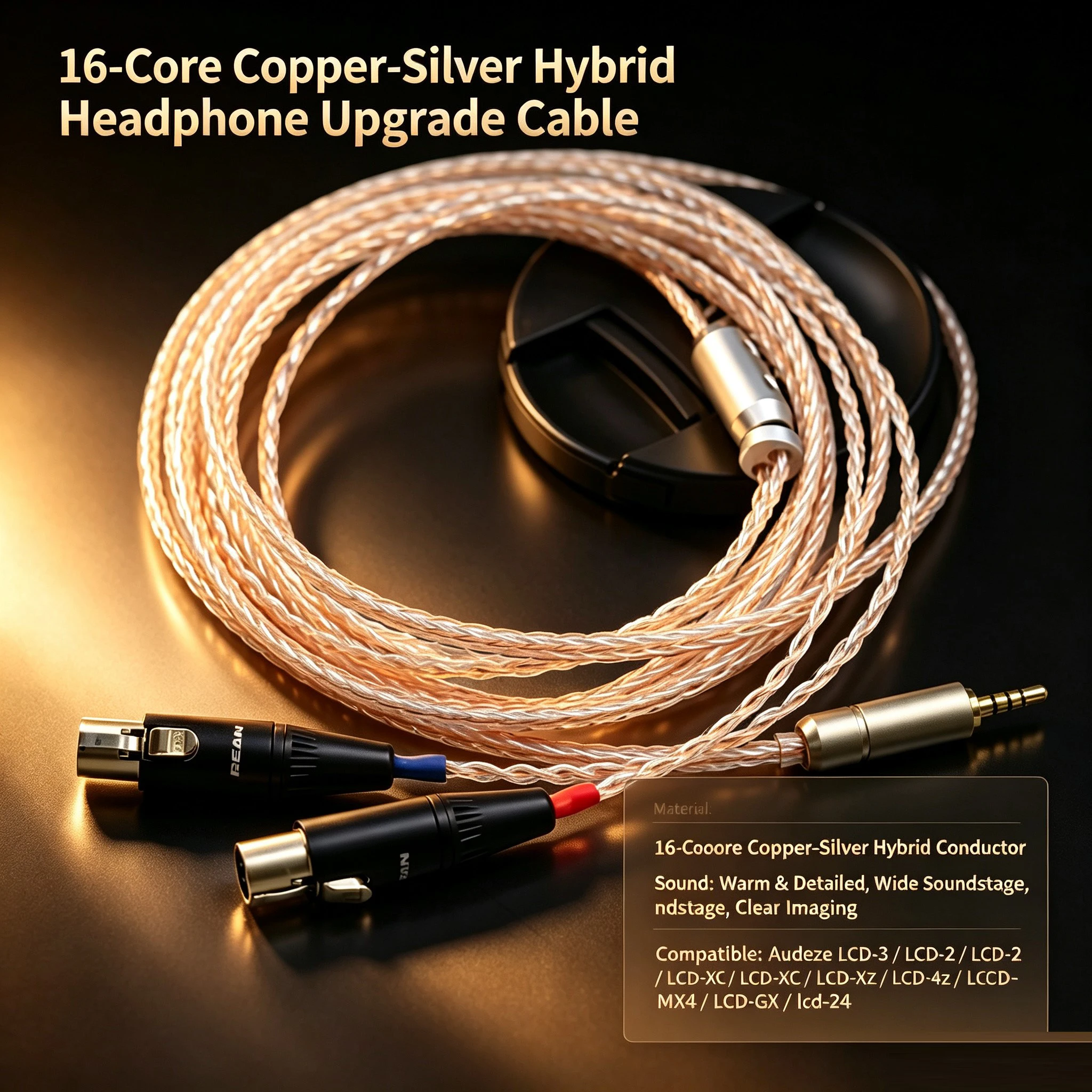 16 Cores OCC Copper Silver Mixed 2.5mm /4.4mmXLR Earphone Cable For Audeze LCD-3 LCD-2 LCD-X LCD-XC LCD-4z LCD-MX4 LCD-GX lcd-24