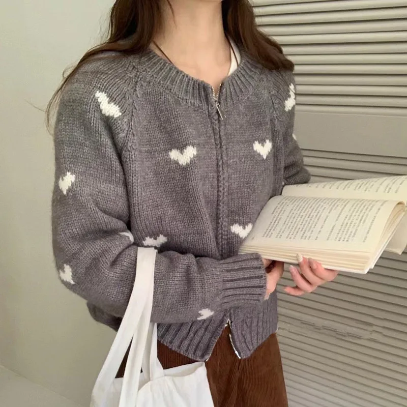 Korean Lovely Printed Woman Clothing New Slim Short Coat Spring Autumn Cardigan Sweater For Women Knitwear Jacket Female Tops