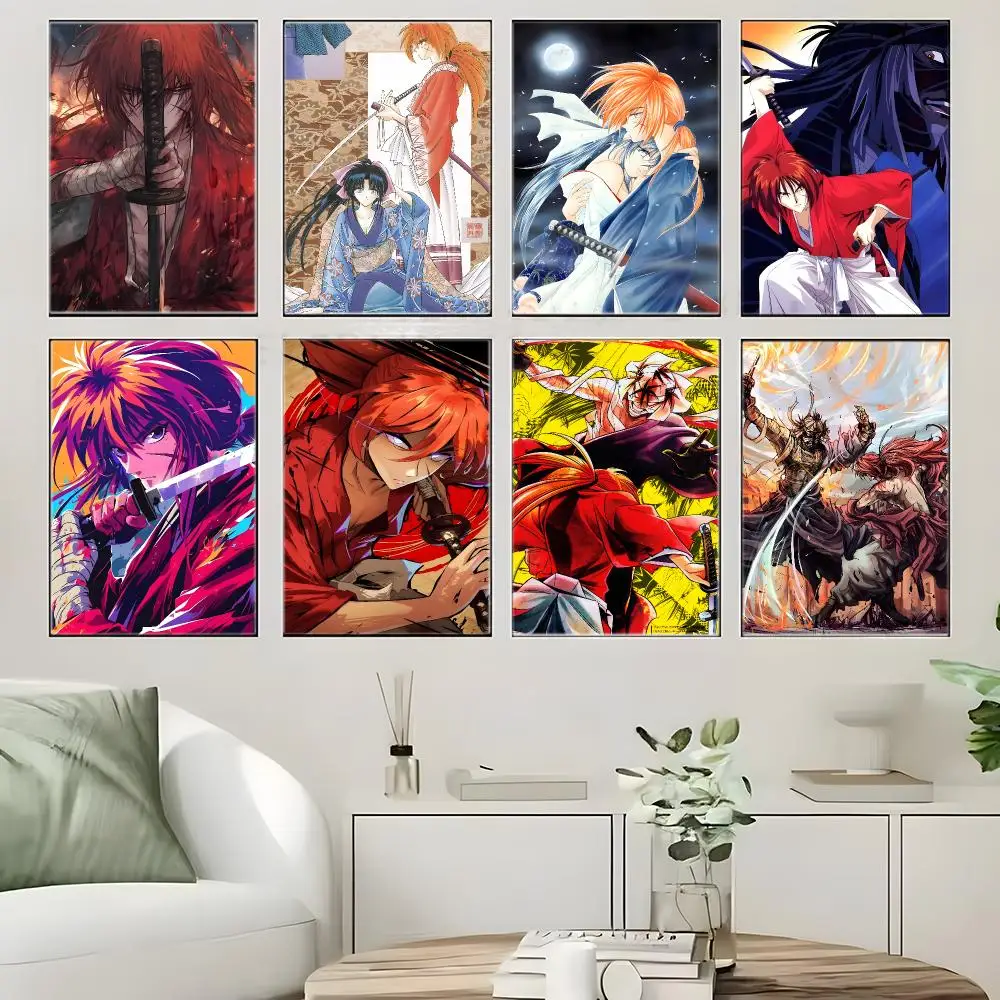 Anime R-Rurouni Kenshin Poster  Self-adhesive Art Waterproof Paper Sticker Coffee House Bar Room Wall Decor