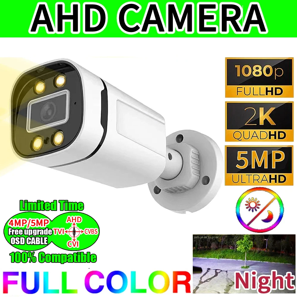 NEW 5MP 24H Full Color Night Vision CCTV AHD Camera 1080P 4MP HD Analog Luminous Led Digital H265 Outdoor Street Waterproof IP66