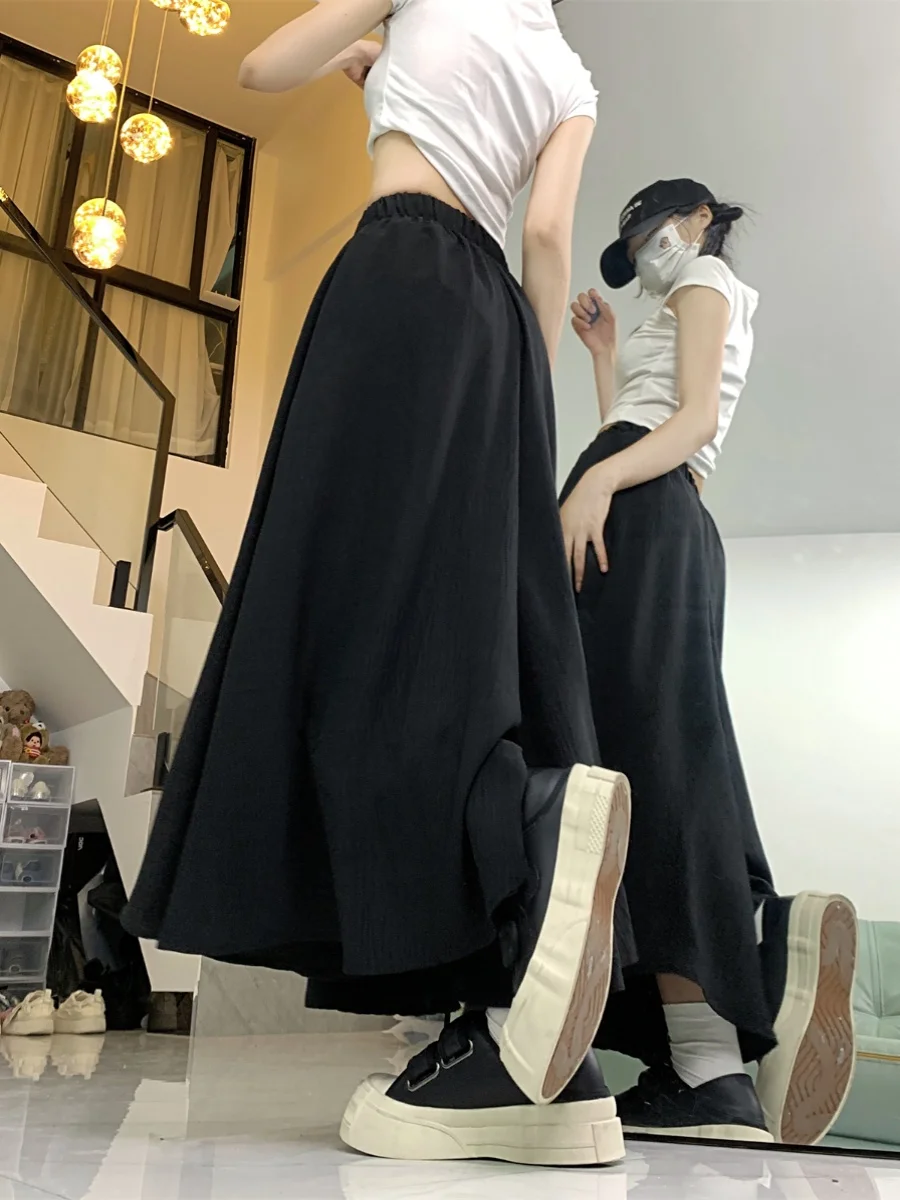 Bla A-Line  Skirt Women's Summer New Fairy Gauzy Pleated Cotton Linen High Waist Wide Leg Pants Casual Pants