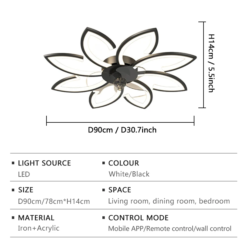 Imagem -05 - Inteligente Led Luz Ventilador de Teto Controle Remoto App Sala de Estar Sala de Jantar Decoração do Lar