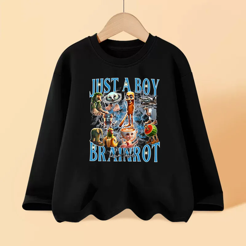 2025 قميص الخريف الإيطالي Brainrot للأولاد طويلة الأكمام القطن تي شيرت الاطفال الكرتون المطبوعة القمم 3-14T #1