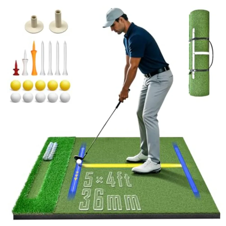 

Enlarged×Thickened Golf Mat 36mm, 5x4ft Dual-Turf Golf Hitting Mat with Ball Tray for Indoor Outdoor, Thickened Heavy Duty Comm
