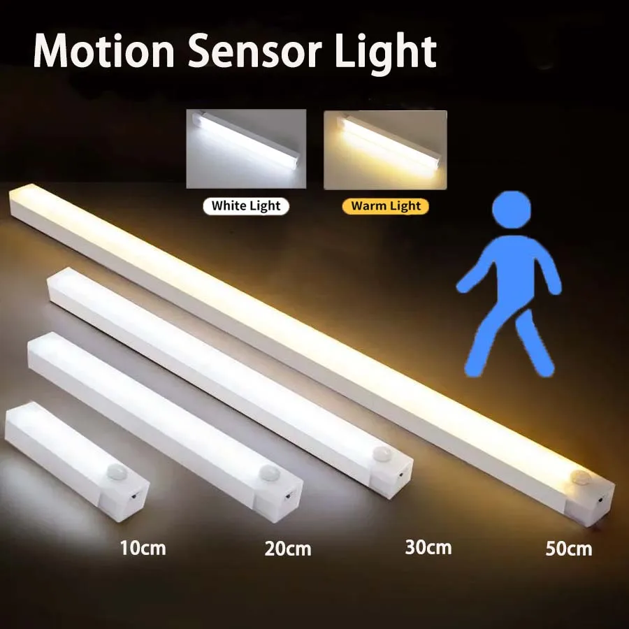 Motion Sensor LED Cabinet Light USB Rechargeable Human Infared Induction Night Light Portable Kitchen Staircase Backlight