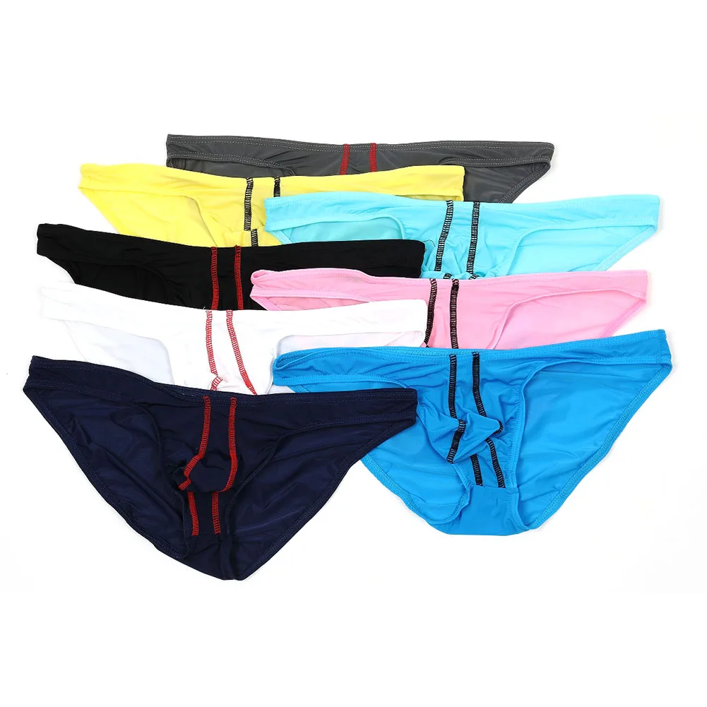 

Sexy Men Ice Silk Briefs Gay Sissy Bulge Pouch Underwear Breathable Low Waist Underpants Quick Dry Lingerie Trunks Knickers