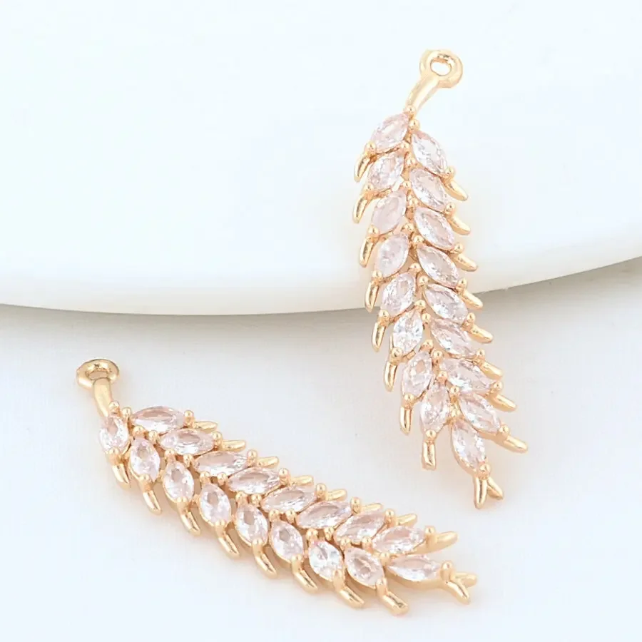 10*36MM 14K Gold Color Brass Feather Charms Pendants Necklace Earrings Jewelry Making Supplies Accessories