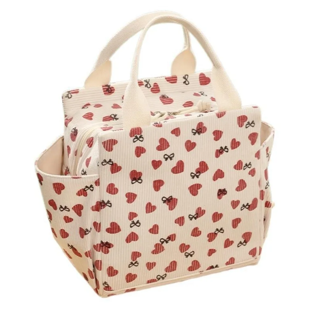 Große Kapazität Cord Lunchtasche Herz Tragbare Kühltasche Wärmedämmung Wärmedämmung Lunchbox Picknick Ausflug