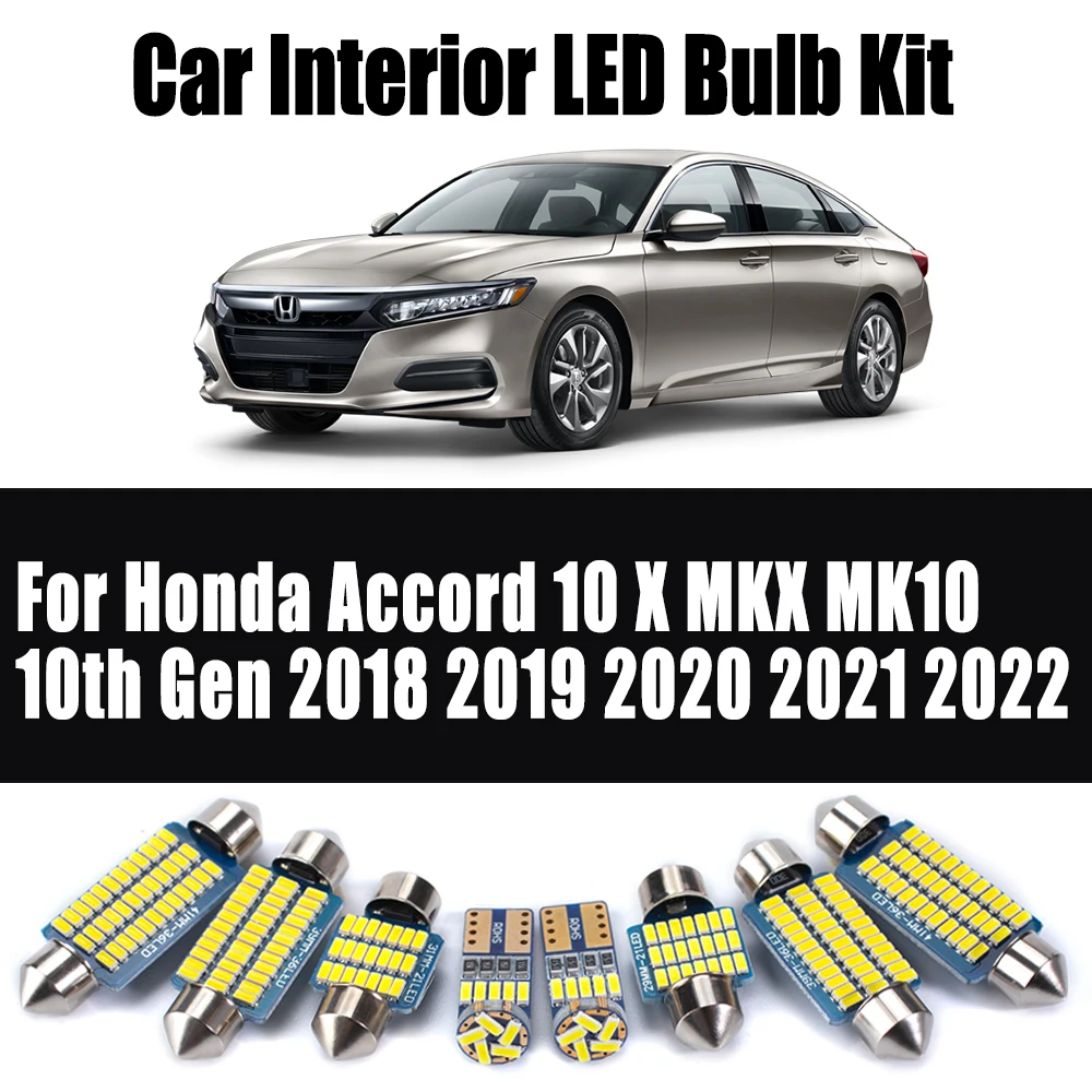 

12Pcs LED Interior Reading Dome Light Kit For Honda Accord 10 X MKX MK10 10th Gen 2018- 2020 2021 2022 Canbus Car Accessories
