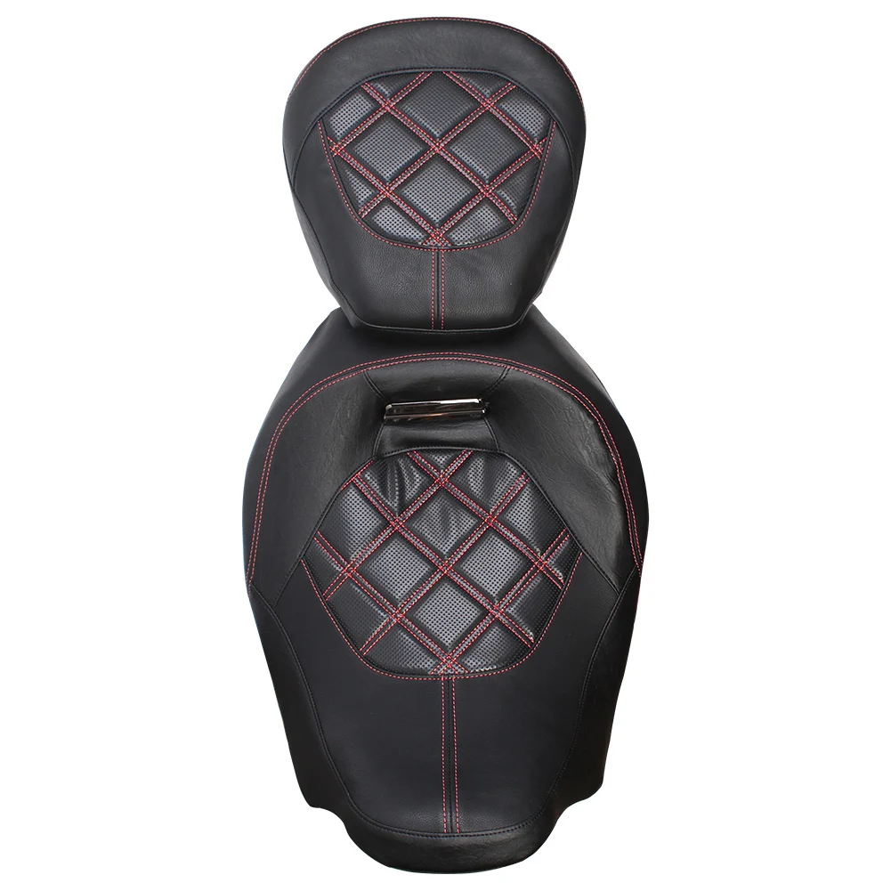 Motorcycle Driver Passenger Seat Set Fit For Harley Touring Road King Glide CVO 2009-2023 Red stitch Rider Backrest