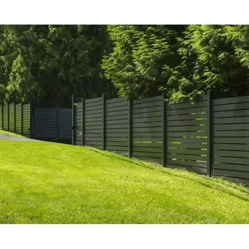 Black Aluminum No-Dig Privacy Fence Panels for House & Farm Horizontal Slats for Protection With Fence Posts