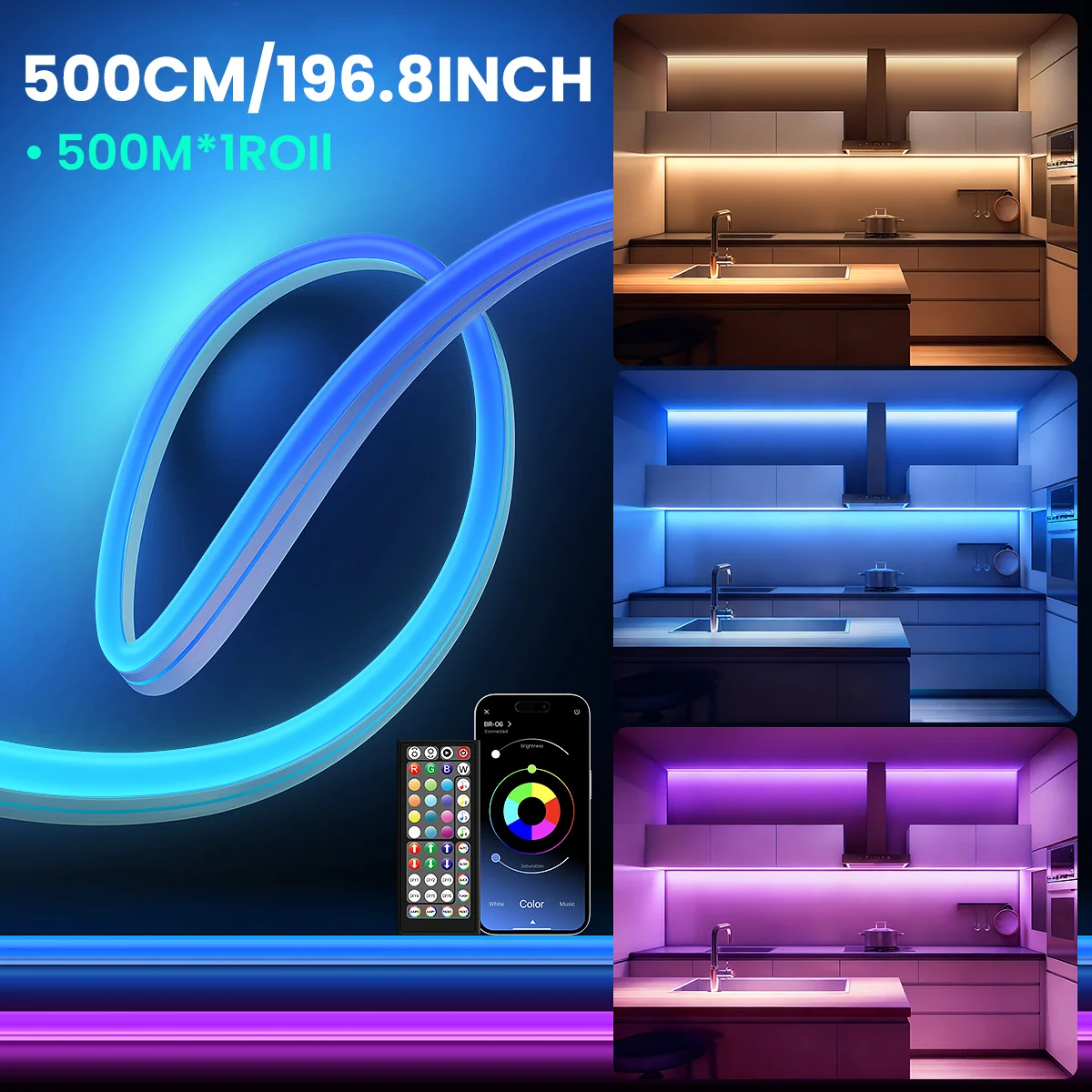 24V RGB LED-neonstriplampen met afstandsbediening APP en afstandsbediening, IP67 waterdichte doe-het-zelf flexibele muzieksynchronisatie touwlamp voor slaapkamer buitenshuis