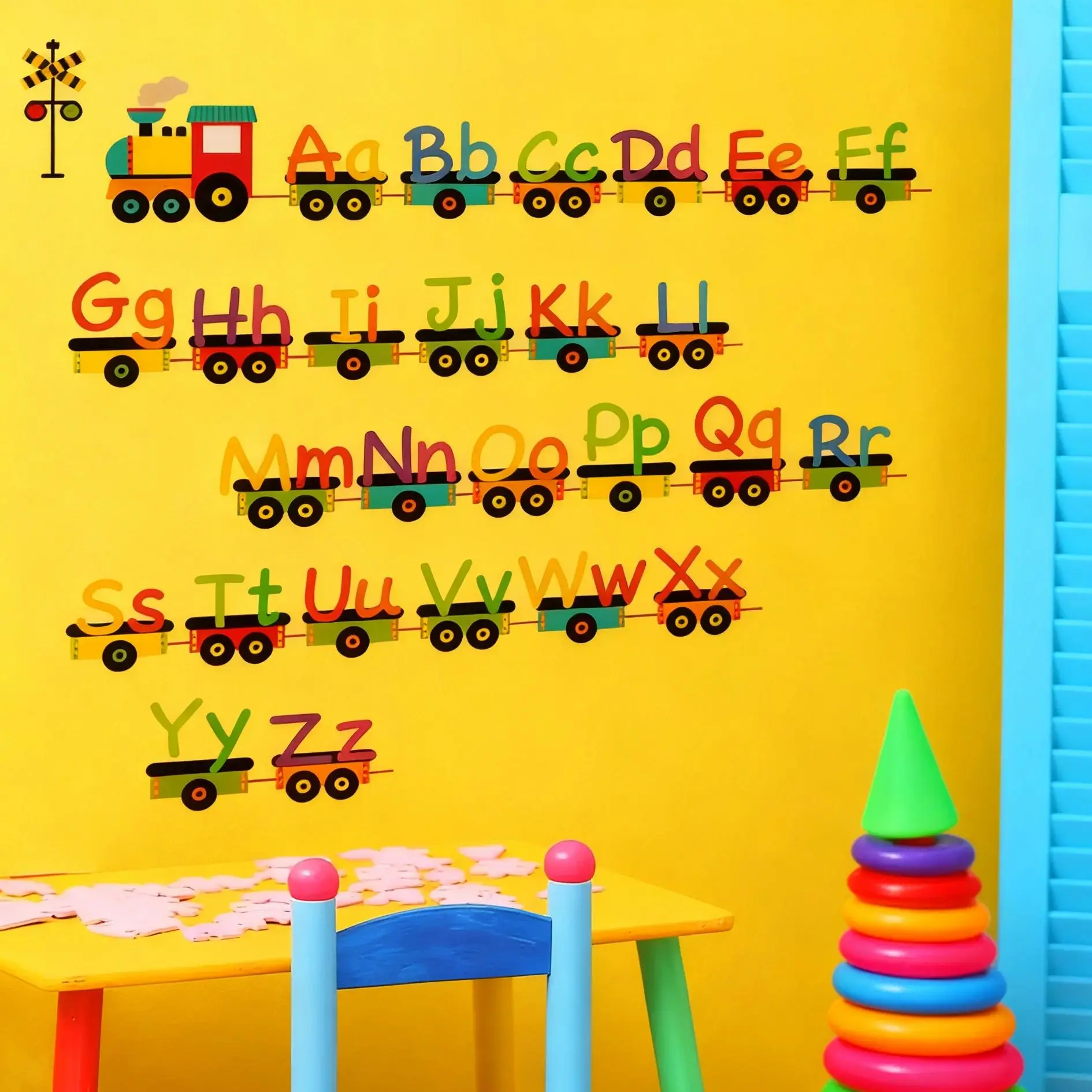 1pcs Alphabet Train Cartoon Wall Decals - Educational Removable Vinyl Stickers For Kids Room Nursery Interactive Learning Decor