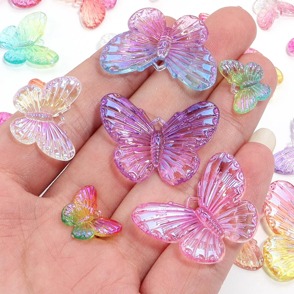 10-40pcs Gradient Colorful Butterfly Beads Loose Spaced Acrylic Charms Beads For Jewelry Making Decoration DIY Hairclip Necklace image 4