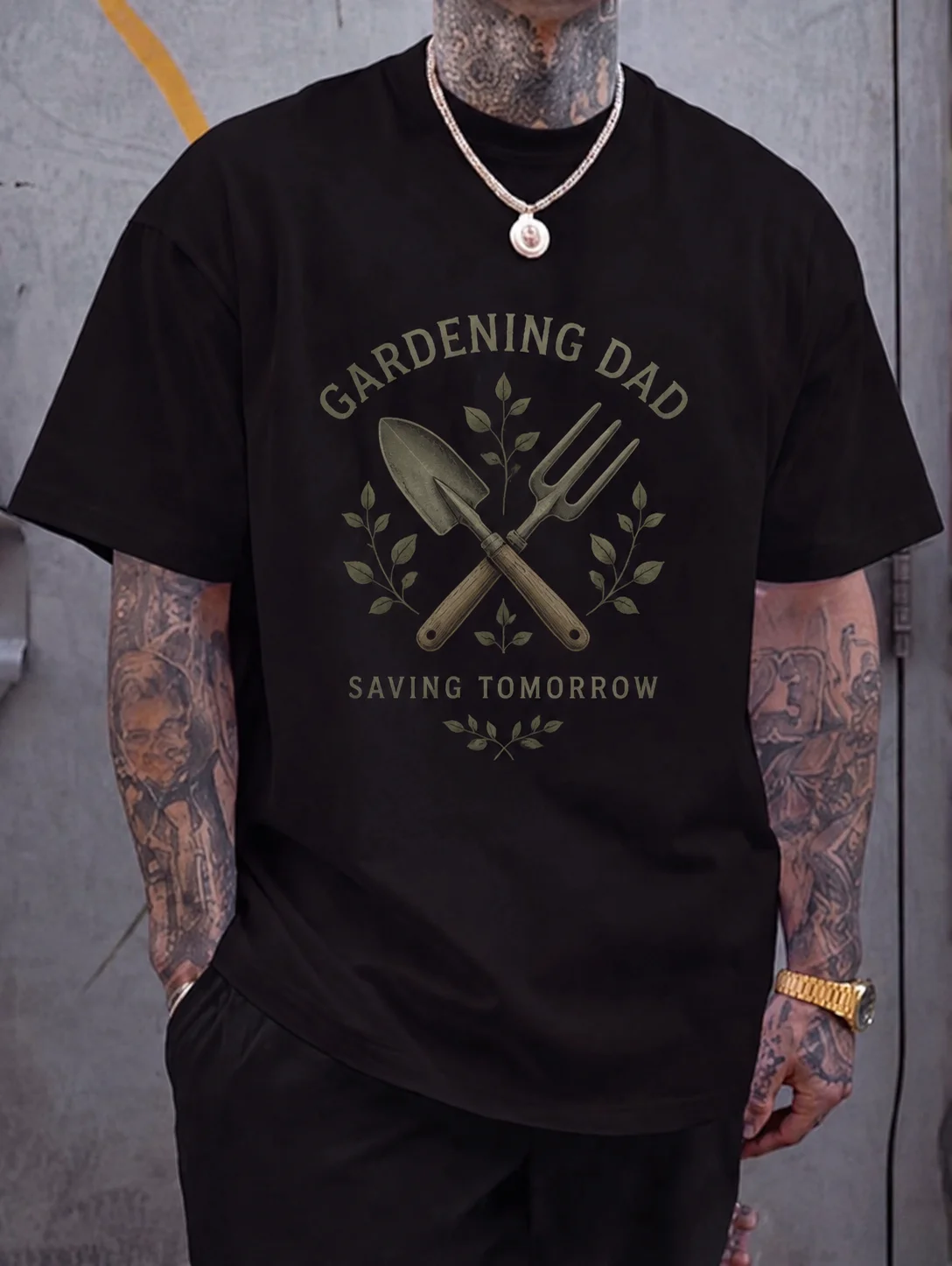 

Men Graphic Tee Short Sleeve Classic Fit Gardening Dad Vintage Tool Print Retro Outdoor Streetwear Dad Tee for Yard Work and
