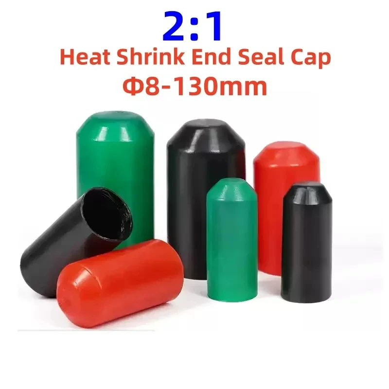 Φ8 130mm Heat Shrink Cable End Cap Black Red Green Insulated Sealing Sleeve Waterproof Wire Bottom Protective Cover