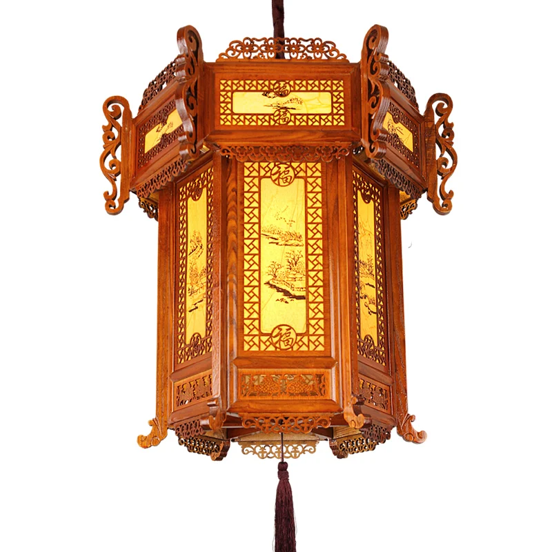 Chinese style solid wood antique sheepskin palace lanterns, tea houses, balconies, corridors, classical courtyard decorations, h