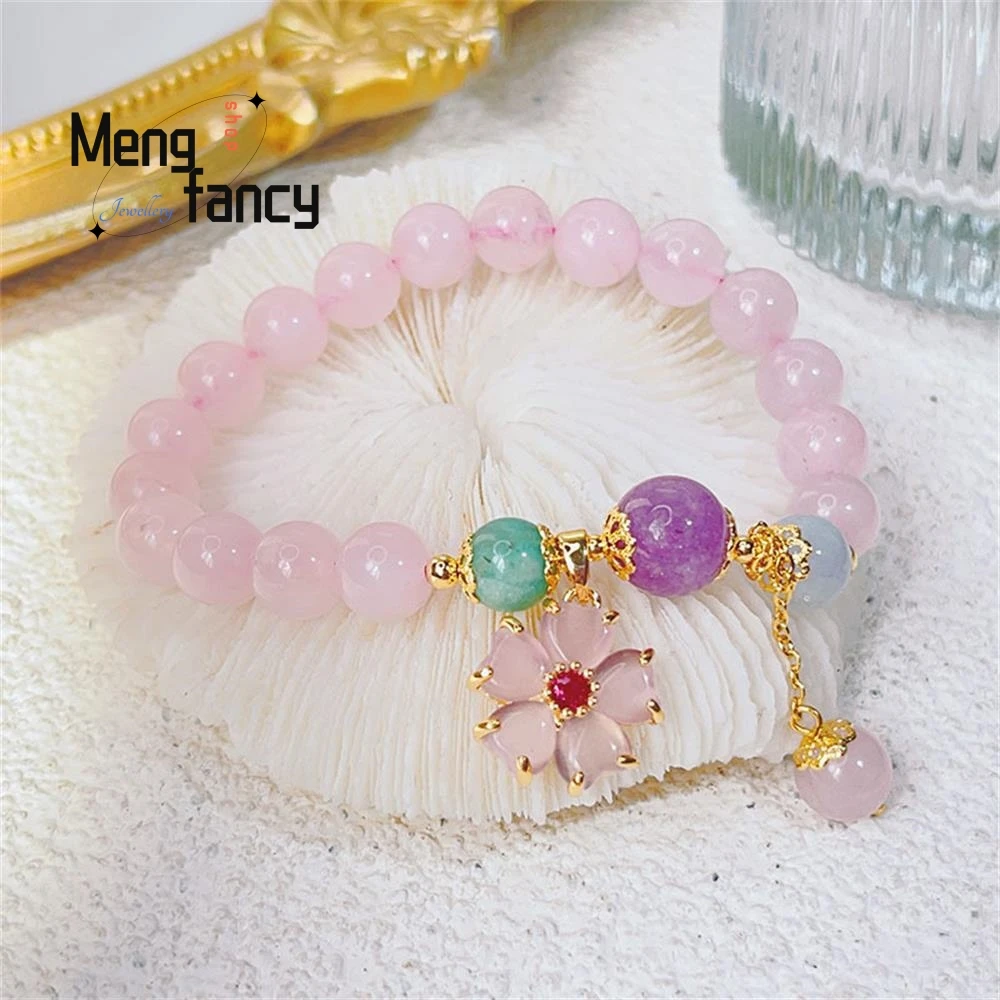 New Powder Crystal Female Simple Retro Love Crystal Beaded Bracelet Folk Style Sexy Young Girls Luxury Popular Fashion Jewelry